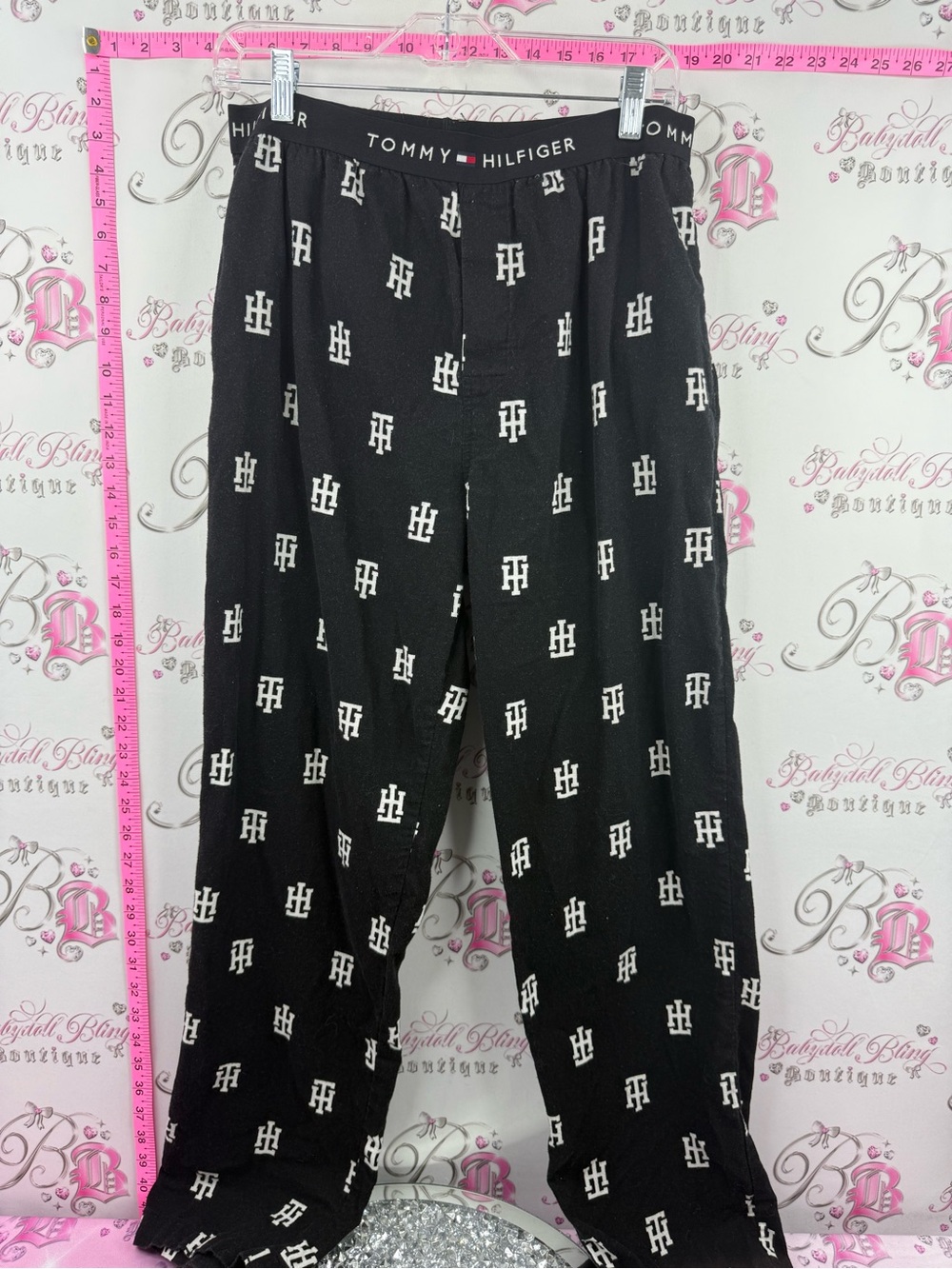 Tommy Hilfiger Black Wide-Leg Pants with White Logo Print